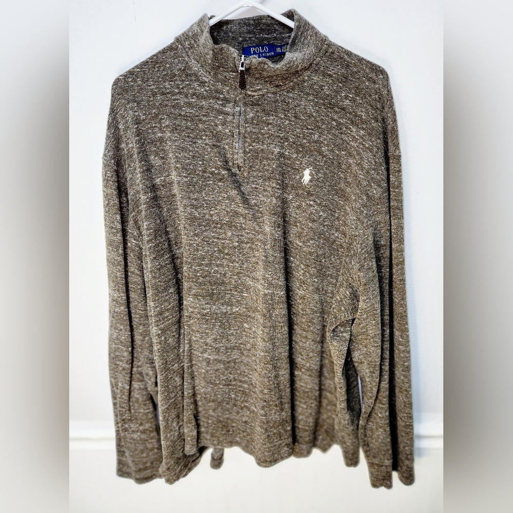 Polo Ralph Lauren Mens Brown Estate Rib 1/4 Zip Sweater Size 2XL White Pony 0120
